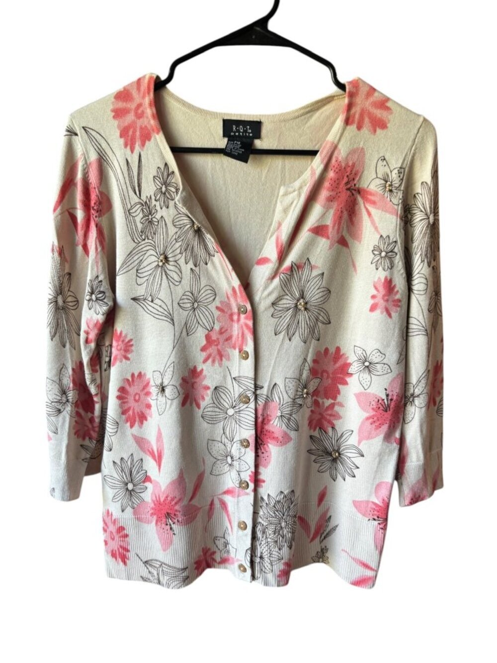 R.Q.T. Women's Tan Floral Casual Light Sweater - Picture 2 of 6